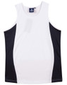 White/Navy MEDAL Kids Contrast Sports Singlet featuring moisture-wicking performance fabric, breathable side panels, and a lightweight design for school athletics and junior basketball teams.