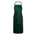Bottle green full bib apron with halter neck strap and single front patch pocket, flat lay packshot