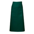 Forest green long waist apron with front pocket and tie waistband