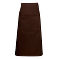 Chocolate brown long waist apron with wide front pocket, flat lay packshot