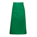 Kelly green long waist apron with wide front pocket, flat lay packshot on white background