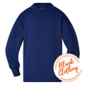 Royal blue kids crew neck sweatshirt with ribbed cuffs and smooth flat front chest panel