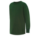 Forest green kids fleece sweatshirt with crew neck and ribbed cuffs, front angled view