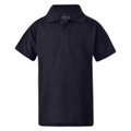 Navy blue unisex polo shirt with collar and button placket in textured pique fabric