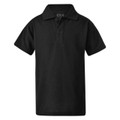 Black unisex polo shirt with collar and button placket in plain pique knit fabric