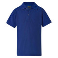 Royal blue short-sleeve pique polo shirt with two-button placket and classic flat collar