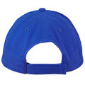 Royal blue unstructured baseball cap rear view showing self-fabric strap and relaxed crown