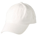 White unstructured six-panel baseball cap with curved brim and soft low-profile crown