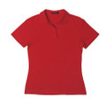 Crimson red women's v-neck polo shirt with short sleeves and plain flat front panel