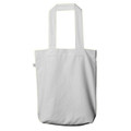 White organic cotton tote bag with long shoulder straps and large flat front panel, rear view