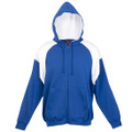 Royal blue and white contrast raglan zip hoodie with front pouch pocket and drawstrings