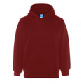 Burgundy heavy duty hoodie with kangaroo pocket and ribbed cuffs on white background