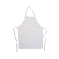 White children's apron with adjustable neck strap and waist ties featuring large flat front panel for decoration