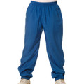Royal blue water-repellent warm-up pants with elastic waistband and elasticated cuffs