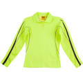 Hi-vis yellow long sleeve polo shirt with black contrast piping along sleeves