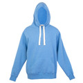 Sky blue marle pullover hoodie with white contrast drawcords, kangaroo pocket and ribbed cuffs
