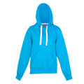 Sapphire blue fleece hoodie with white contrast drawcords and kangaroo pocket