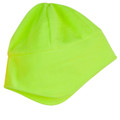 Fluoro Yellow THAW Polar Beanie with integrated ear covers, made from warm black polar fleece fabric for maximum wind protection during winter outdoor activities.