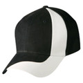 Black and white heavy brushed cotton baseball cap with vertical colour-block front panels and curved brim