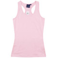 Pink Plain Jasmine ladies long body stretch singlet (tank top) with a racer back, ideal for layering, gym, yoga, or everyday casual wear.