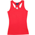 Bright red racer back singlet with contrast white inner neck panel and fitted silhouette