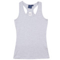Grey Marle Plain Jasmine ladies long body stretch singlet (tank top) with a racer back, ideal for layering, gym, yoga, or everyday casual wear.