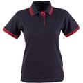 Navy+Red ECLIPSE Ladies Contrast Polo featuring side panels for a slimming tailored fit, breathable moisture-wicking fabric, and a stylish contrast collar for sports teams and corporate uniforms.