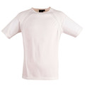 Pale pink athletic tee with mesh raglan sleeves and side panels for breathability
