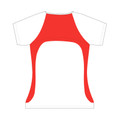 White ladies sports tee back view with bold red curved contrast panels and mesh inserts, crew neck