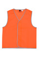 Hi-vis orange safety vest with grey binding trim, V-neck, sleeveless, flat front panel — packshot