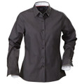 Charcoal grey women's business shirt with contrast white inner collar and cuff detail, modern tailored fit