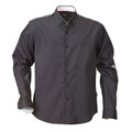 Charcoal grey long-sleeved business shirt with button-down collar and front button placket