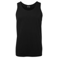 Black cotton tank top singlet with round neckline and wide shoulder straps