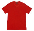 Bright red v-neck t-shirt with raw-weave texture and short sleeves in slim fit
