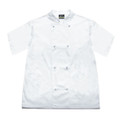 White short sleeve chef jacket with mandarin collar and press stud closure