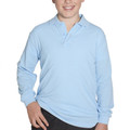 Sky Shelby Kids Long Sleeve Polo Shirt, a durable cotton blend knit top with a classic collar, ideal for children's school uniforms or casual cold weather wear.