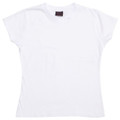 White ladies fitted crew neck tee with short sleeves and a clean flat front chest panel