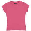 Hot pink ladies fitted cotton tee with crew neck and short sleeves, flat lay packshot