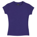 Purple fitted ladies crew neck short sleeve cotton tee, flat lay packshot