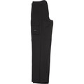 Black women's cargo pants with side flap pocket and straight leg design