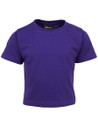 Purple infant t-shirt with crew neck and short sleeves, smooth cotton construction with large flat decorating panel