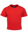Bright red infant t-shirt with crew neck and short sleeves showing smooth cotton fabric ideal for decoration