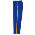 Royal blue warm up pants with gold and white contrast side stripe and elasticated waistband