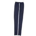 Navy warm-up pants with white contrast piping down the outer leg seams and elastic waistband