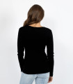 Black long sleeve merino wool thermal top shown from back with boat neckline and fitted silhouette