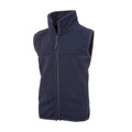 Navy blue children's polar fleece vest with full-length zip, stand collar and side zip pockets