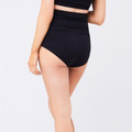 Black high-waisted seamless maternity briefs shown from back, featuring wide supportive waistband