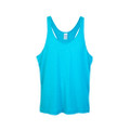 Aqua blue men's racerback singlet with scoop neckline and smooth front panel, flat lay