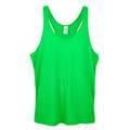Neon green heather racerback singlet with scoop neckline and wide armhole, flat lay packshot