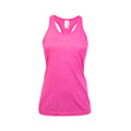 Hot pink heathered racerback singlet with fitted silhouette and contrast binding at neckline and armholes